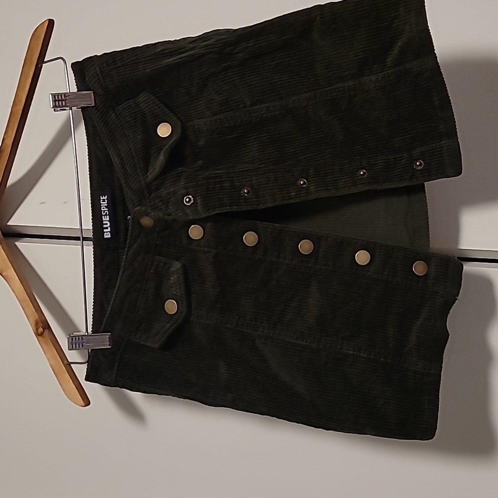 Green velour button skirt